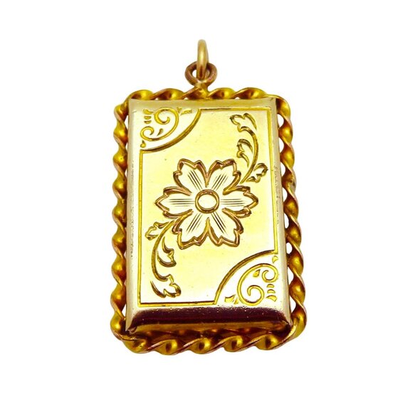 Antique Art Deco 12K Gold Filled Sliding Picture Photo Flower Locket Pendant - Picture 6 of 10